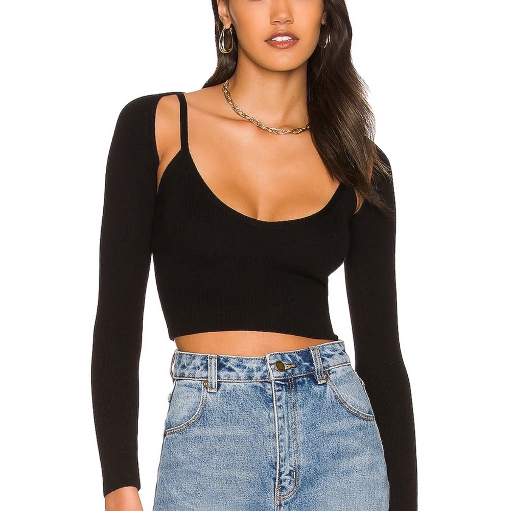 Superdown- Black Crop tank and shrug set